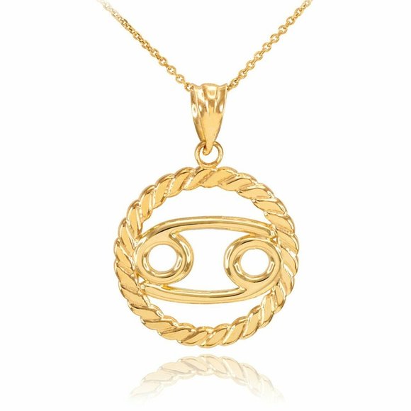 14k Real Solid Gold Cancer Zodiac Sign Pendant
